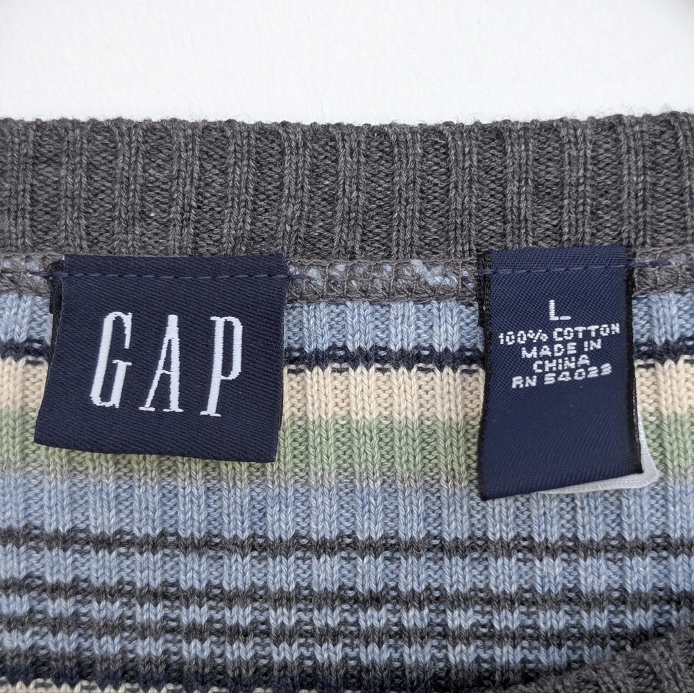 Authentic Y2K Vintage GAP Multicolor Striped Crewneck Sweater Sz L FA01 - Picture 6 of 16